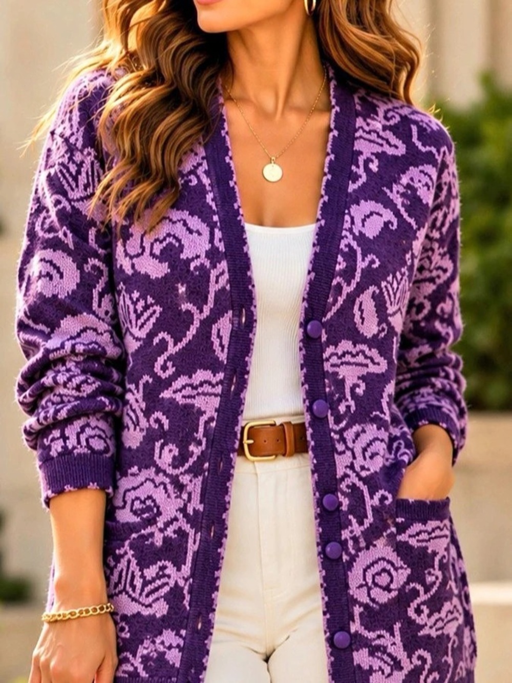 Vintage Pendleton Purple Floral 100% Virgin Wool Cardigan Made USA Small